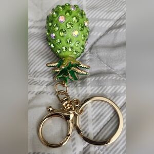 Vibrant Green Pineapple Keychain Purse Charm with Gold Details